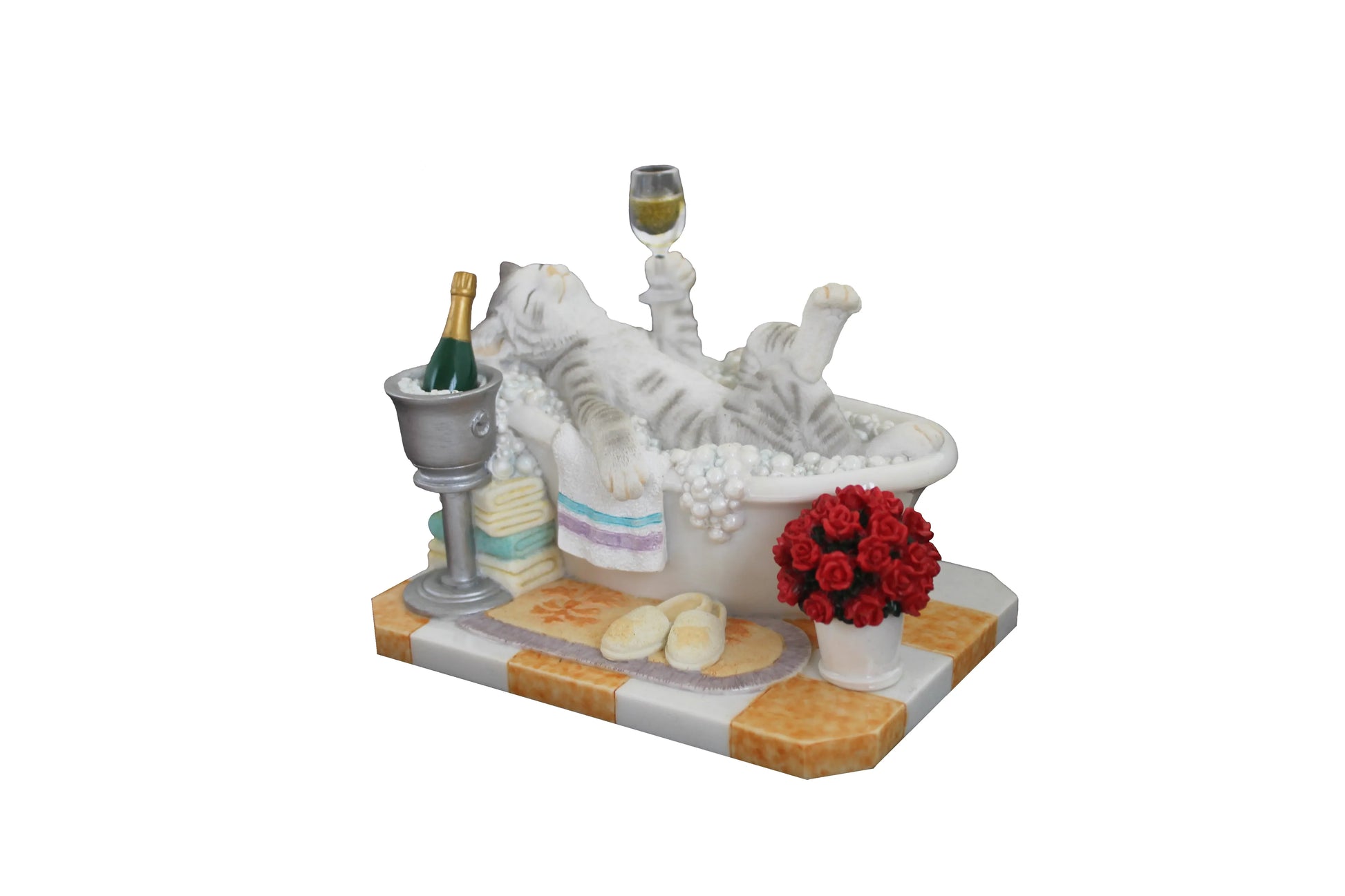 Macska a fürdőkádban festett szobor