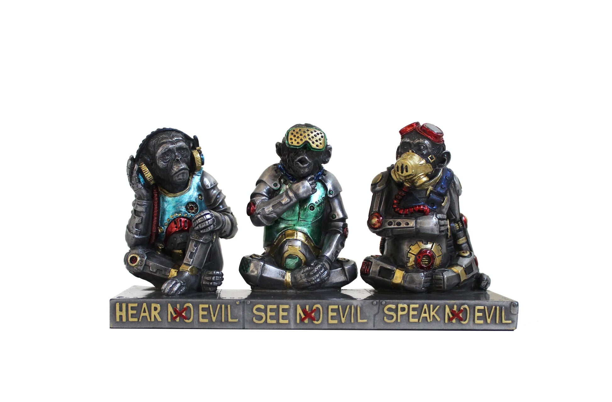 A három bölcs majom festett szobor