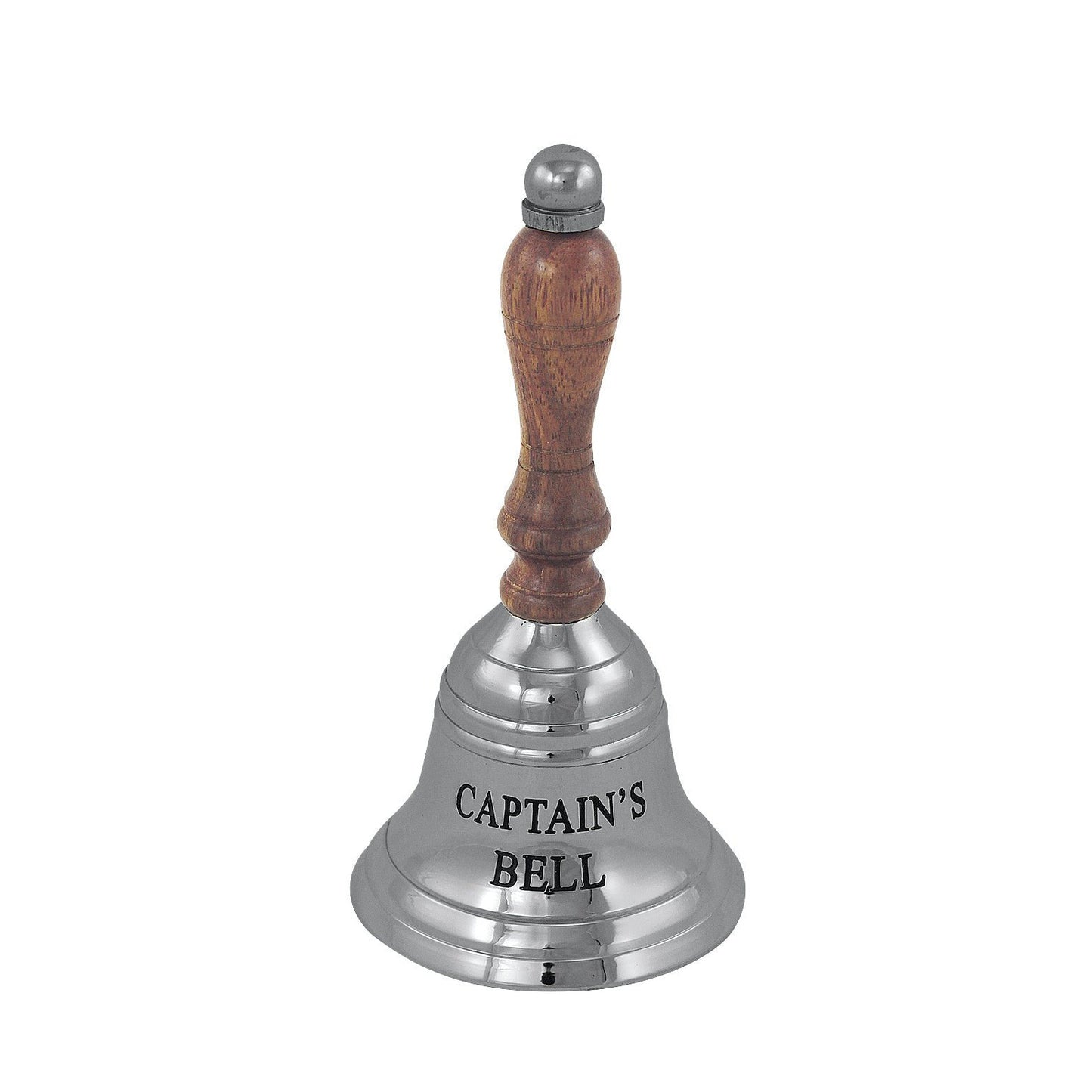 Asztali csengő, nikkelezett réz fa fogantyúval, gravírozott, M: 12,5 cm, Á: 6,5 cm - MODIANO