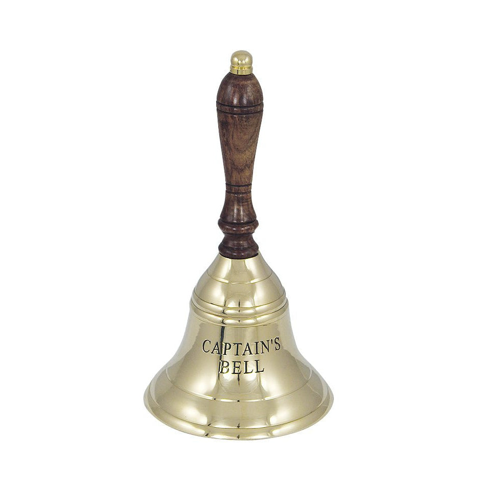 Asztali csengő, réz fa fogantyúval, belevésve kapitányi csengő, m: 21 cm, ø: 11 cm - MODIANO