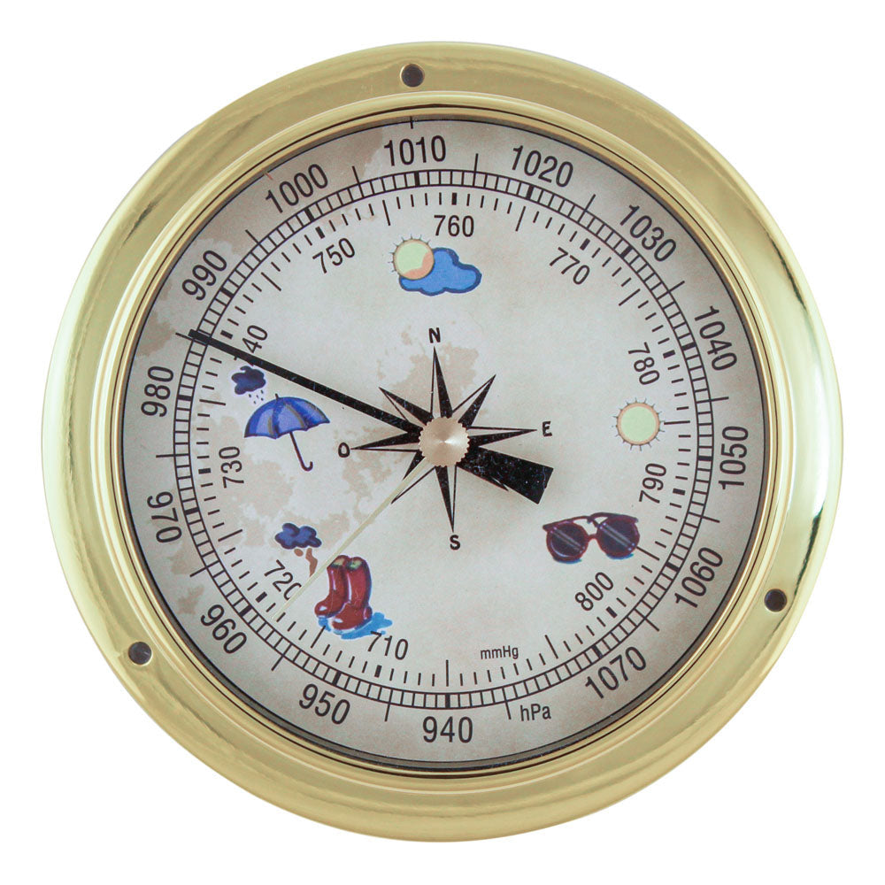 Barométer, réz, színes számlap, Ø: 11,5/9cm, M: 3,4cm