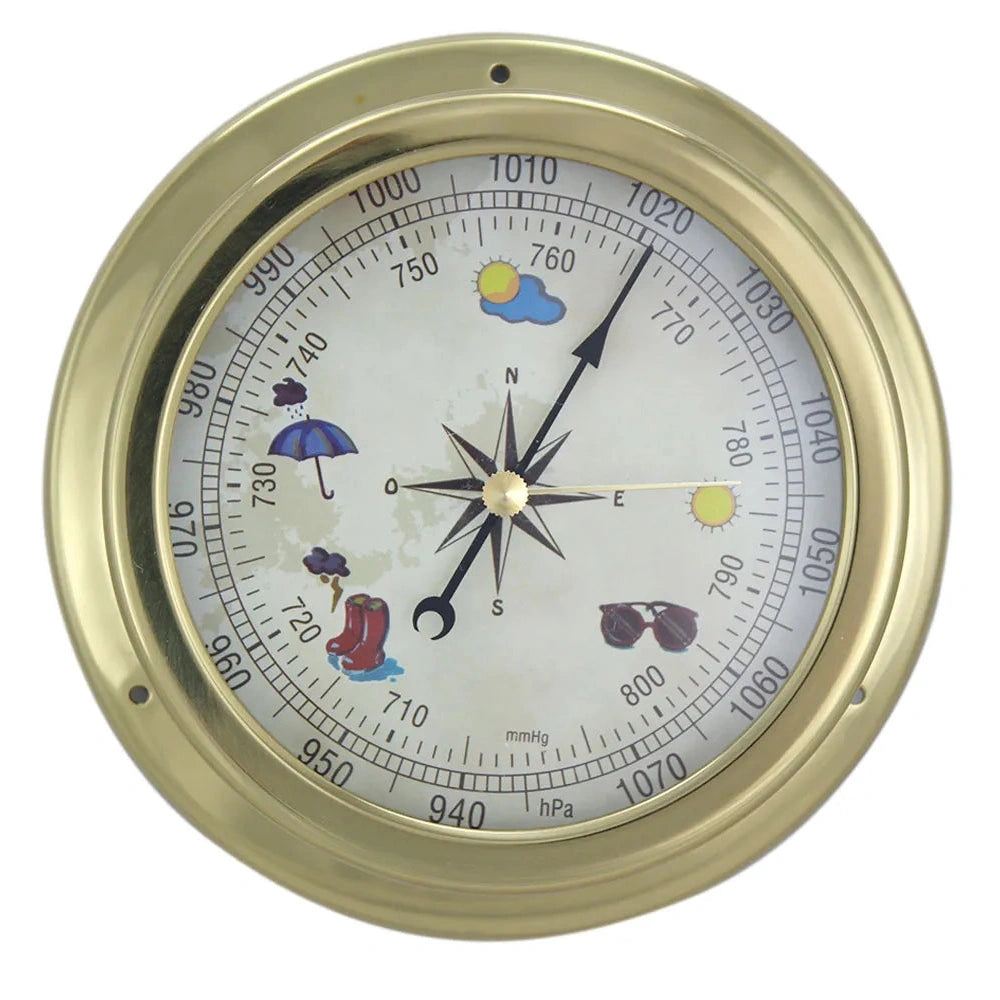 Barométer, sárgaréz, színes számlap, Ø: 14,5/10cm, M: 4,2cm