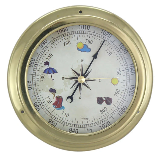 Barométer, sárgaréz, színes számlap, Ø: 14,5/10cm, M: 4,2cm