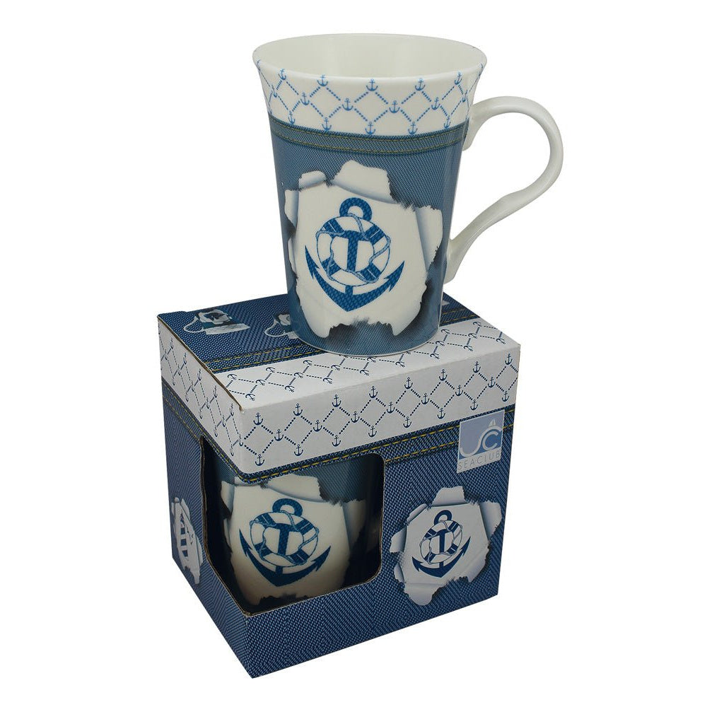 Bögre - horgony, porcelán, m: 10,5cm, ø: 9,5/6,5cm, díszdobozban - MODIANO