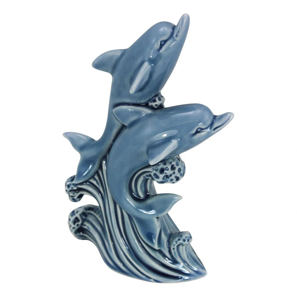 Delfinek, ugráló, kőedény, lakkozott, kék, 10x15,5x5,5 cm