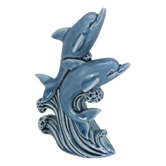 Delfinek, ugráló, kőedény, lakkozott, kék, 10x15,5x5,5 cm