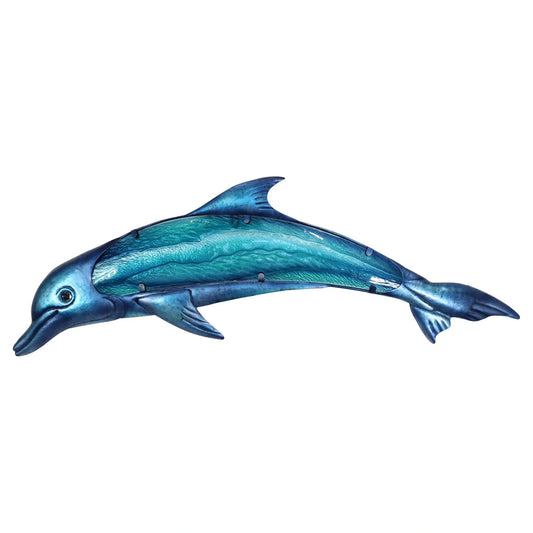 Fali akasztó - delfin, fém/üveg, airbrush festett, 90x4x29cm