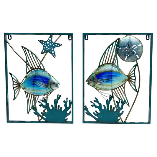 Fali akasztó - hal egy keretben, fém/üveg, airbrush, led