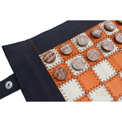 Feltekerhető többjátékos készlet (sakk-, dáma- és backgammon készlet)