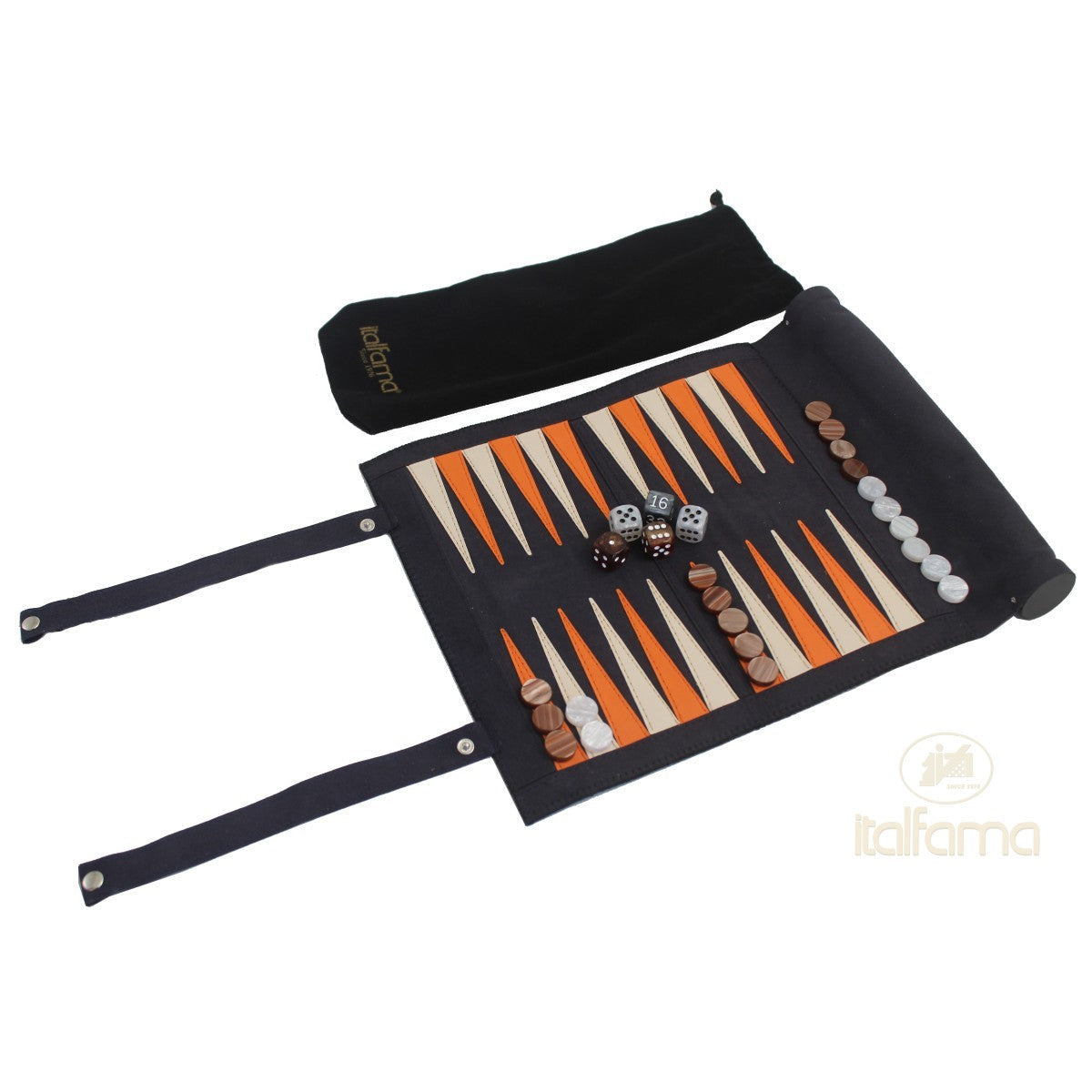 Feltekerhető többjátékos készlet (sakk-, dáma- és backgammon készlet)