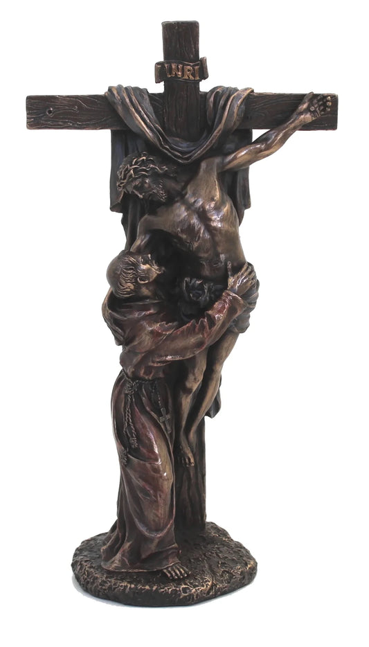 Feszület Assisi Szent Ferenccel bronz bevonatú szobor - MODIANO