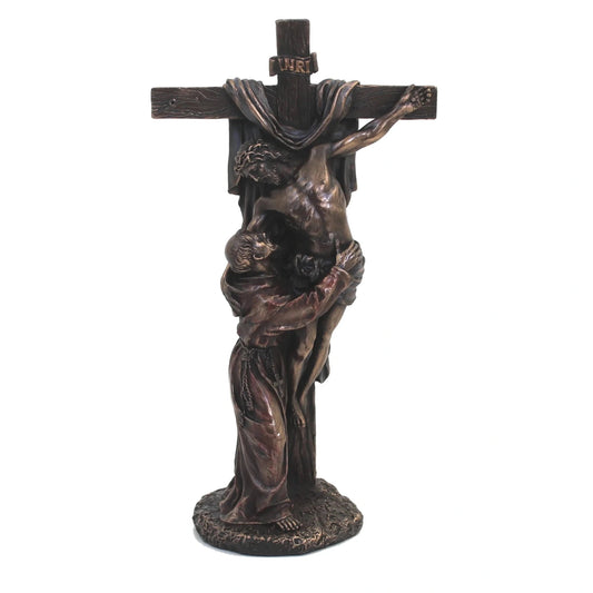 Feszület Assisi Szent Ferenccel bronz bevonatú szobor - MODIANO