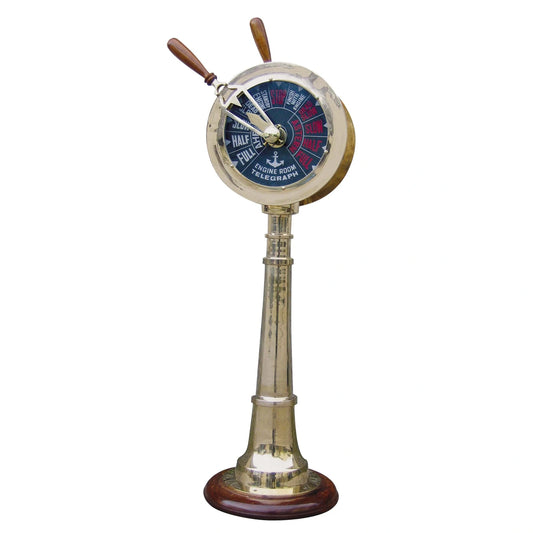 Gép távíró, sárgaréz, fa alapon, M: 92 cm, fej-átmérő: 29 cm