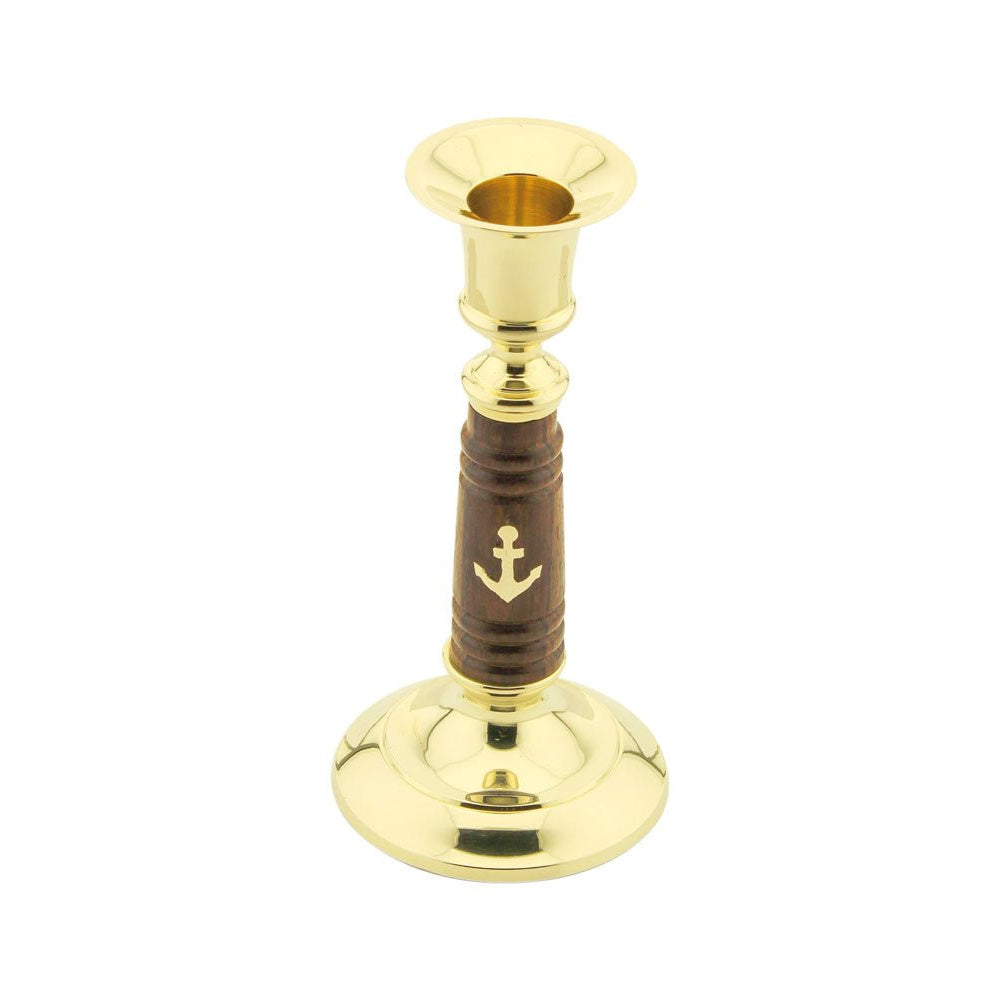 Gyertyatartó, sárgaréz/fa, M: 15cm, Ø: 4,7 / 7,5cm - MODIANO