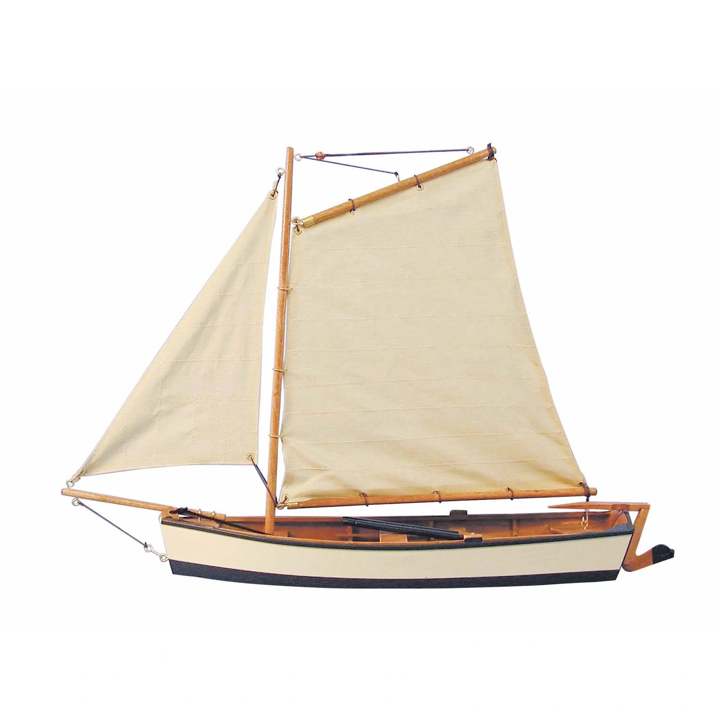 Halászhajó vitorlákkal, fából, h: 45 cm, m: 32 cm