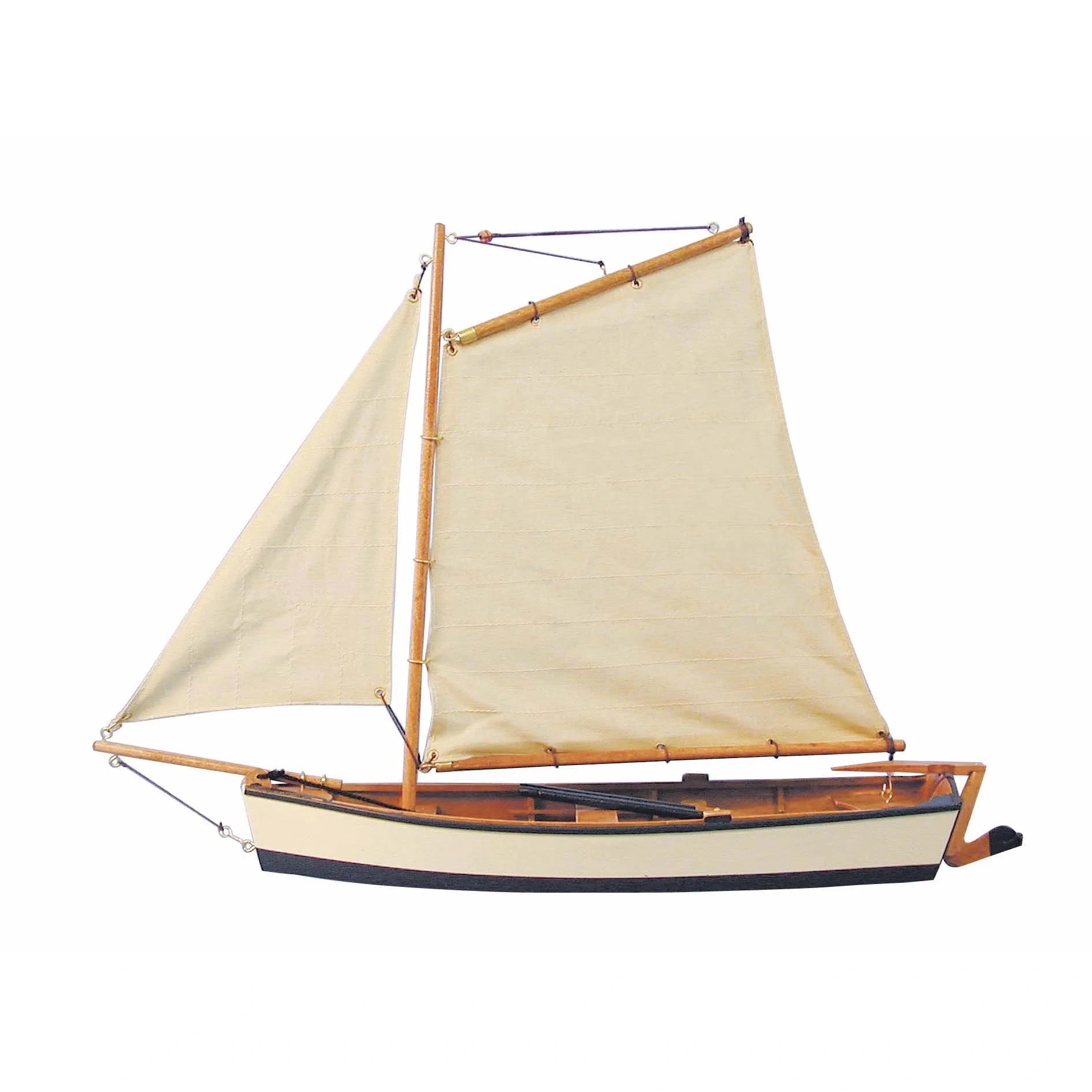 Halászhajó vitorlákkal, fából, h: 45 cm, m: 32 cm