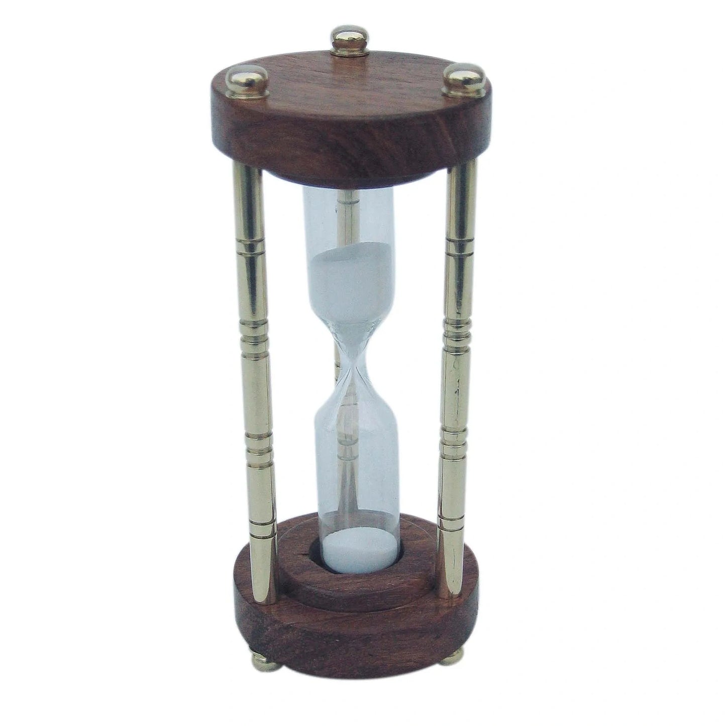 Homokóra, 3 oszlopos, sárgaréz/fa, kb. 3 perc