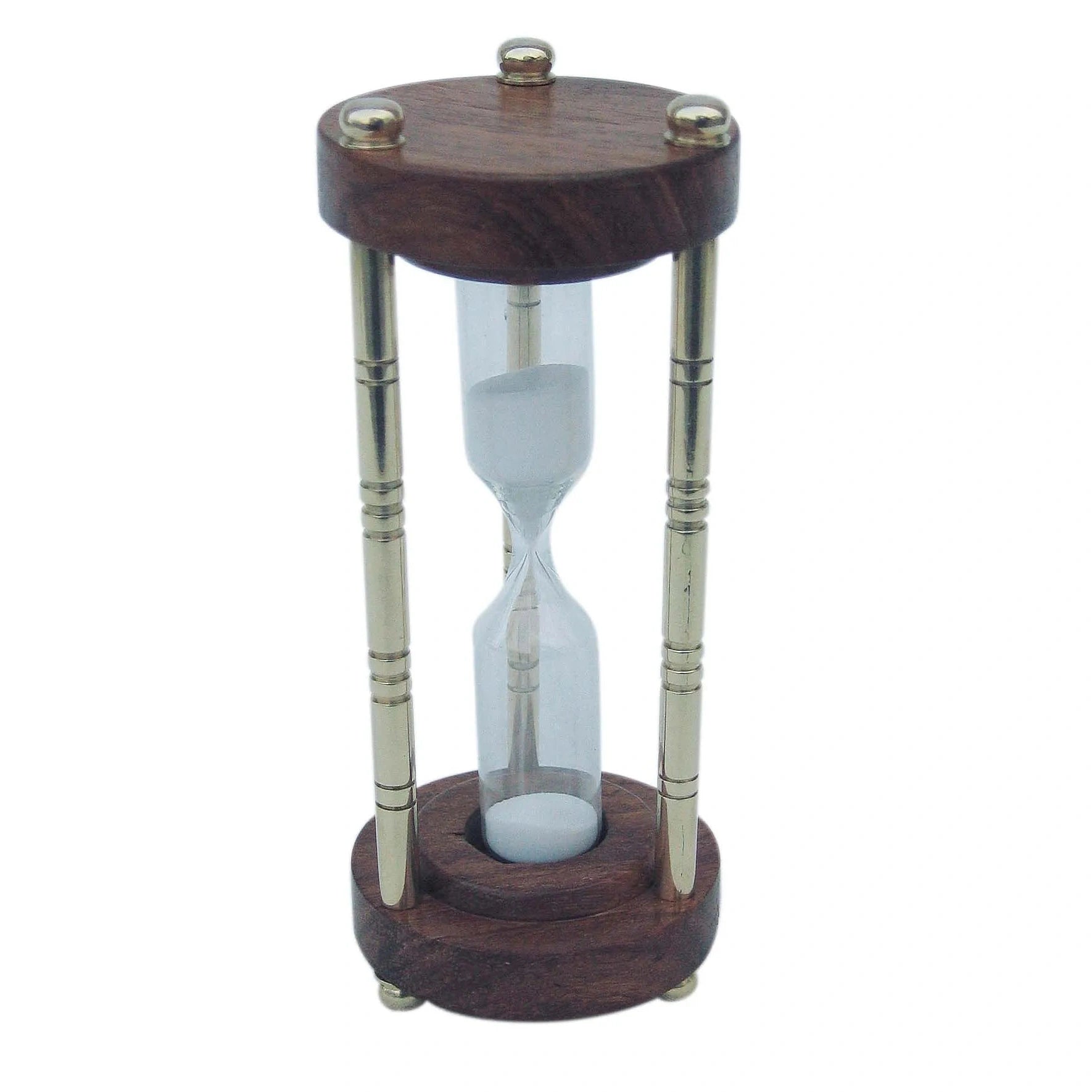 Homokóra, 3 oszlopos, sárgaréz/fa, kb. 3 perc