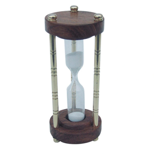Homokóra, 3 oszlopos, sárgaréz/fa, kb. 3 perc