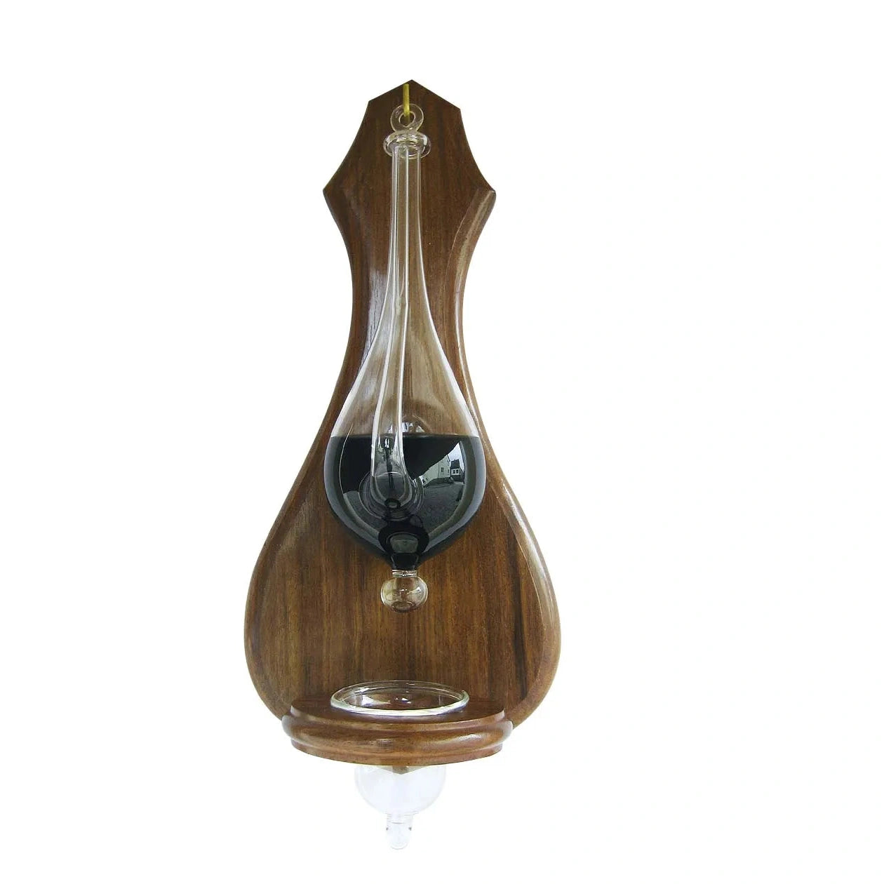 Időjárásüveg üveg vízfelfogóval, indiai rózsafa alapon, 15x36cm