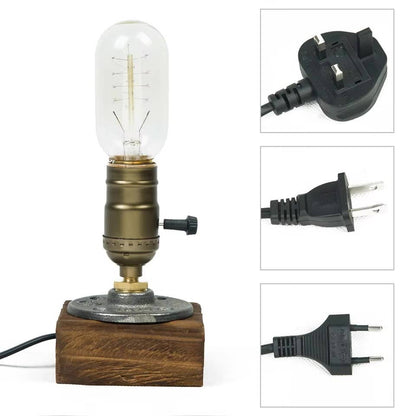 Industrial LED asztali lámpa fa talppal - MODIANO