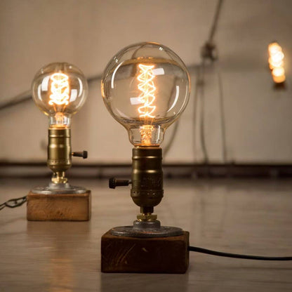 Industrial LED asztali lámpa fa talppal - MODIANO