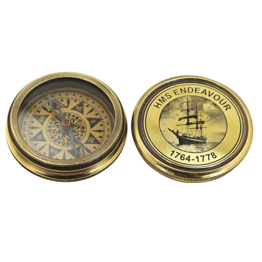 Iránytű "hms endeavour", antik sárgaréz, átmérő: 5,8 cm, magasság: 2 cm