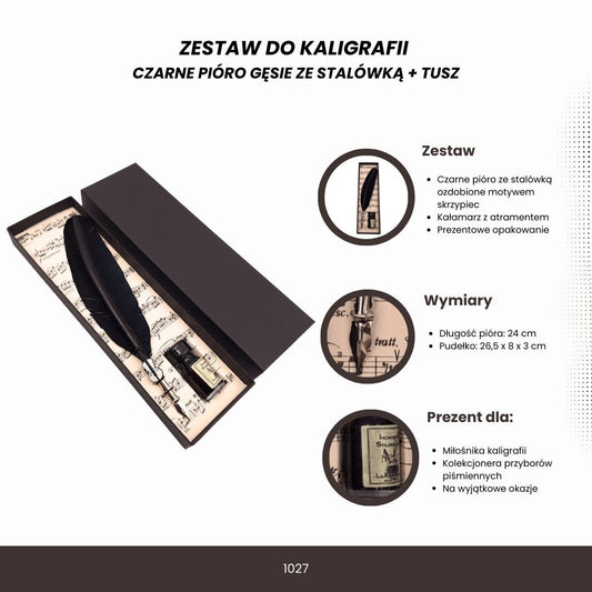 Kalligráfia készlet - fekete libatoll tollheggyel + tinta - MODIANO
