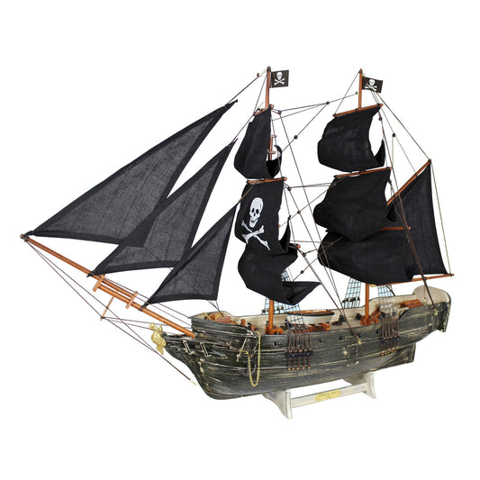 Kalózhajó, fa, vászonvitorlával, h: 78 cm, m: 60 cm – régi kivitelben