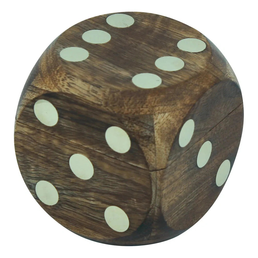 Kocka alakú doboz 6 dobókockával, mangófa/réz, 7,5x7,5x7,5cm