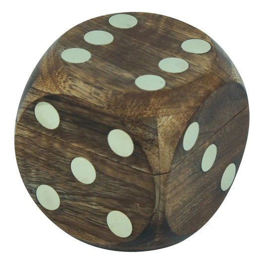 Kocka alakú doboz 6 dobókockával, mangófa/réz, 7,5x7,5x7,5cm