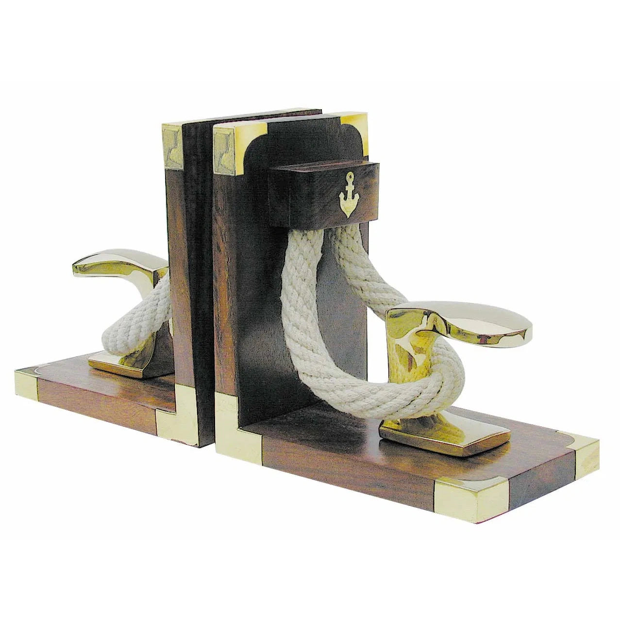 Könyvtámasz - kikötőbak és kötél, fa/réz, 1 pár, 31x16x9,5cm