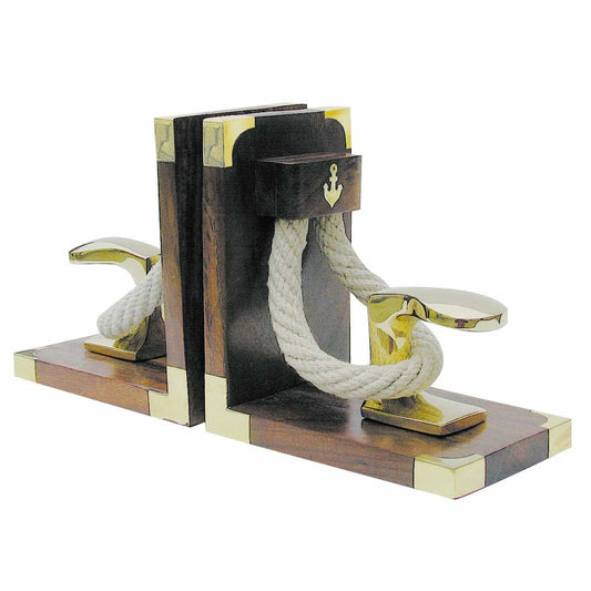 Könyvtámasz - kikötőbak és kötél, fa/réz, 1 pár, 31x16x9,5cm
