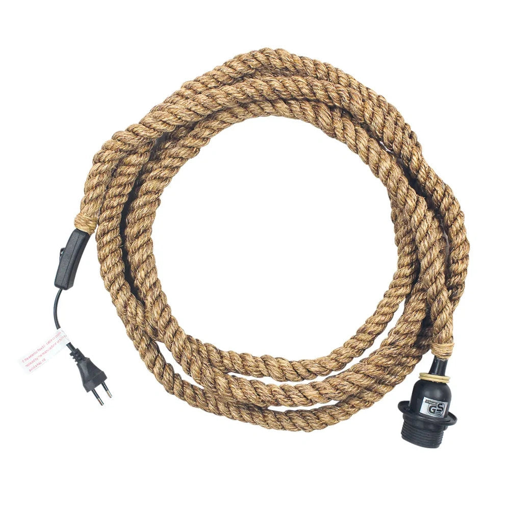 Kötél lámpa, E27, 60W, H: 450cm, Ø: 2,5cm, kapcsolóval