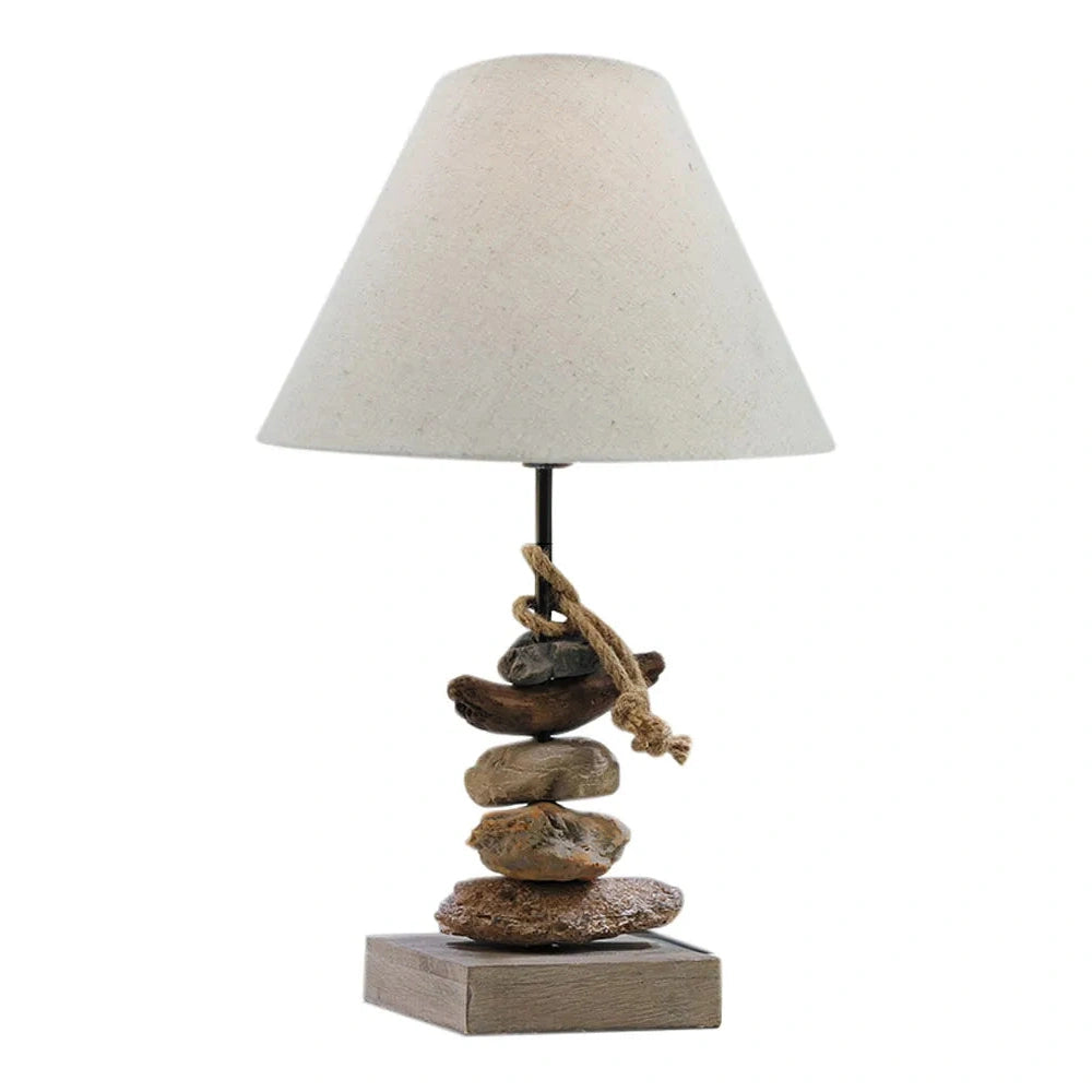 Lámpa - kövek, e27, fa, m: 50cm, lámpabúra Ø: 30cm-rel együtt