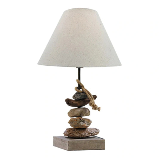 Lámpa - kövek, e27, fa, m: 50cm, lámpabúra Ø: 30cm-rel együtt