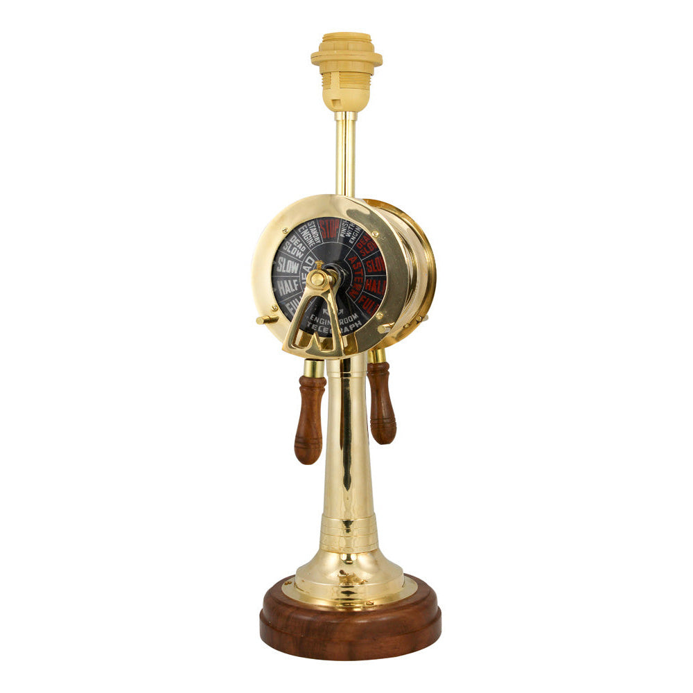Lámpa - távíró, elektromos 230v, e27, sárgaréz/fa, m: 48,5cm, ø: 15cm