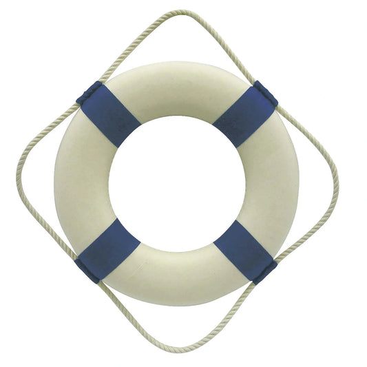 Mentőöv, fehér/kék, hőszigetelő anyaggal, ruhával, Ø: 30 cm