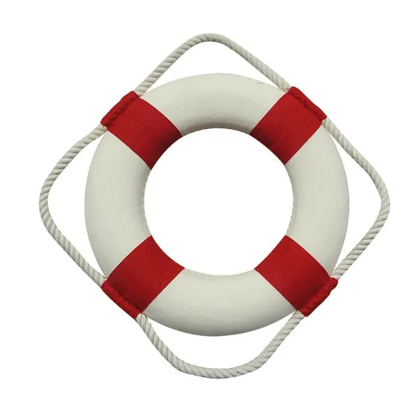 Mentőöv, fehér/piros, hungarocell ruhával, Ø: 20 cm
