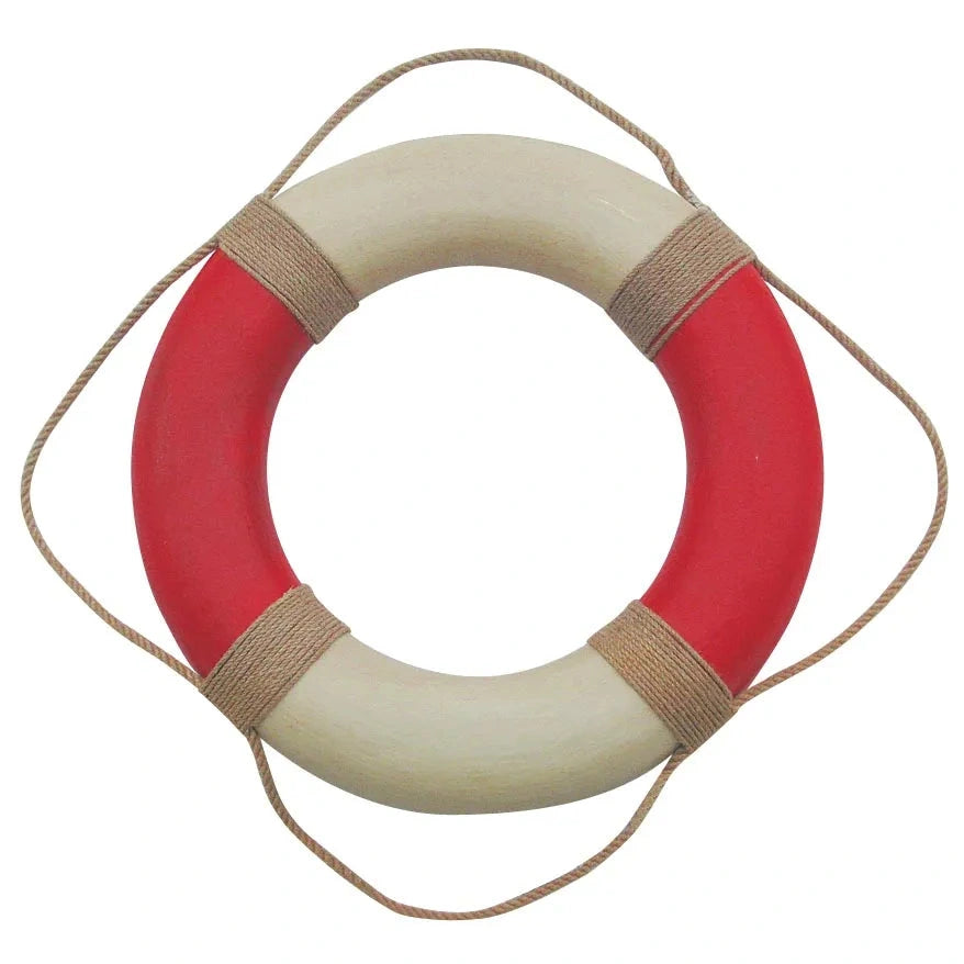 Mentőöv, krémszínű/piros, kötélen festett termokoll, Ø: 49 cm