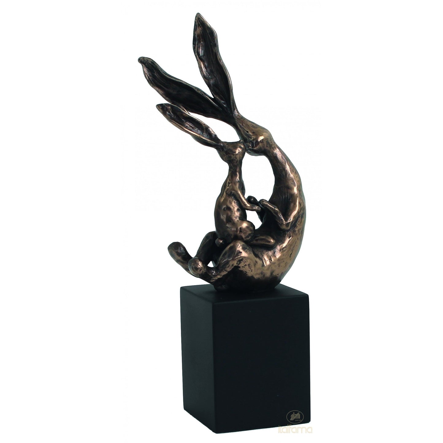 Nyulak kockán bronz bevonatú szobor