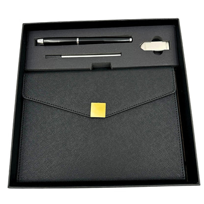 Prémium ajándék szett – A5 jegyzetfüzet, toll és 16 GB - os pendrive díszdobozban – fekete és arany - MODIANO