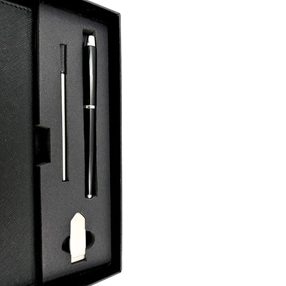 Prémium ajándék szett – A5 jegyzetfüzet, toll és 16 GB - os pendrive díszdobozban – fekete és arany - MODIANO