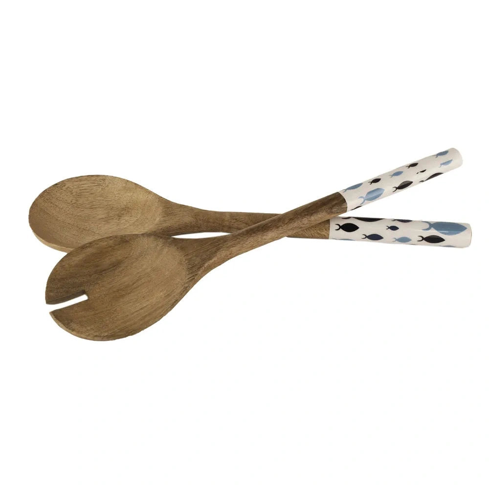 Salátaszedő - Hal, mangófa zománccal, H: 40cm, Készlet/2