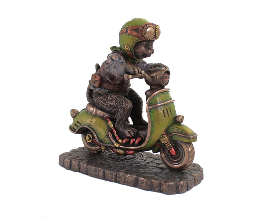 Steampunk macska robogón bronz bevonatú szobor - MODIANO