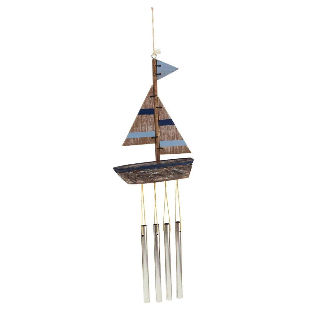 Szélcsengő - hajó, antik, fa/fém, 13x49x3cm