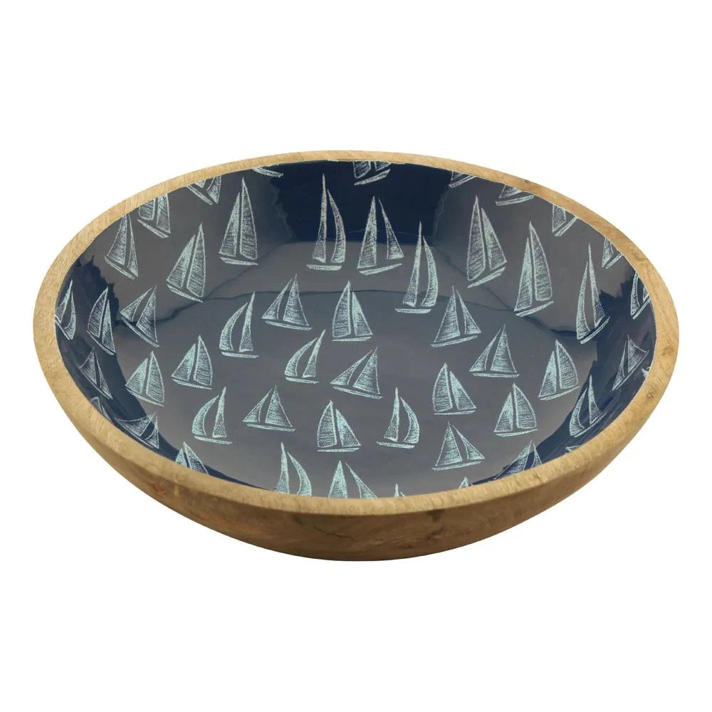 Tál - vitorlások, mangófa zománccal, átmérő: 30 cm, magasság: 7,5 cm