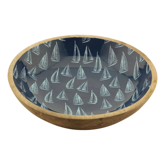 Tál - vitorlások, mangófa zománccal, átmérő: 30 cm, magasság: 7,5 cm