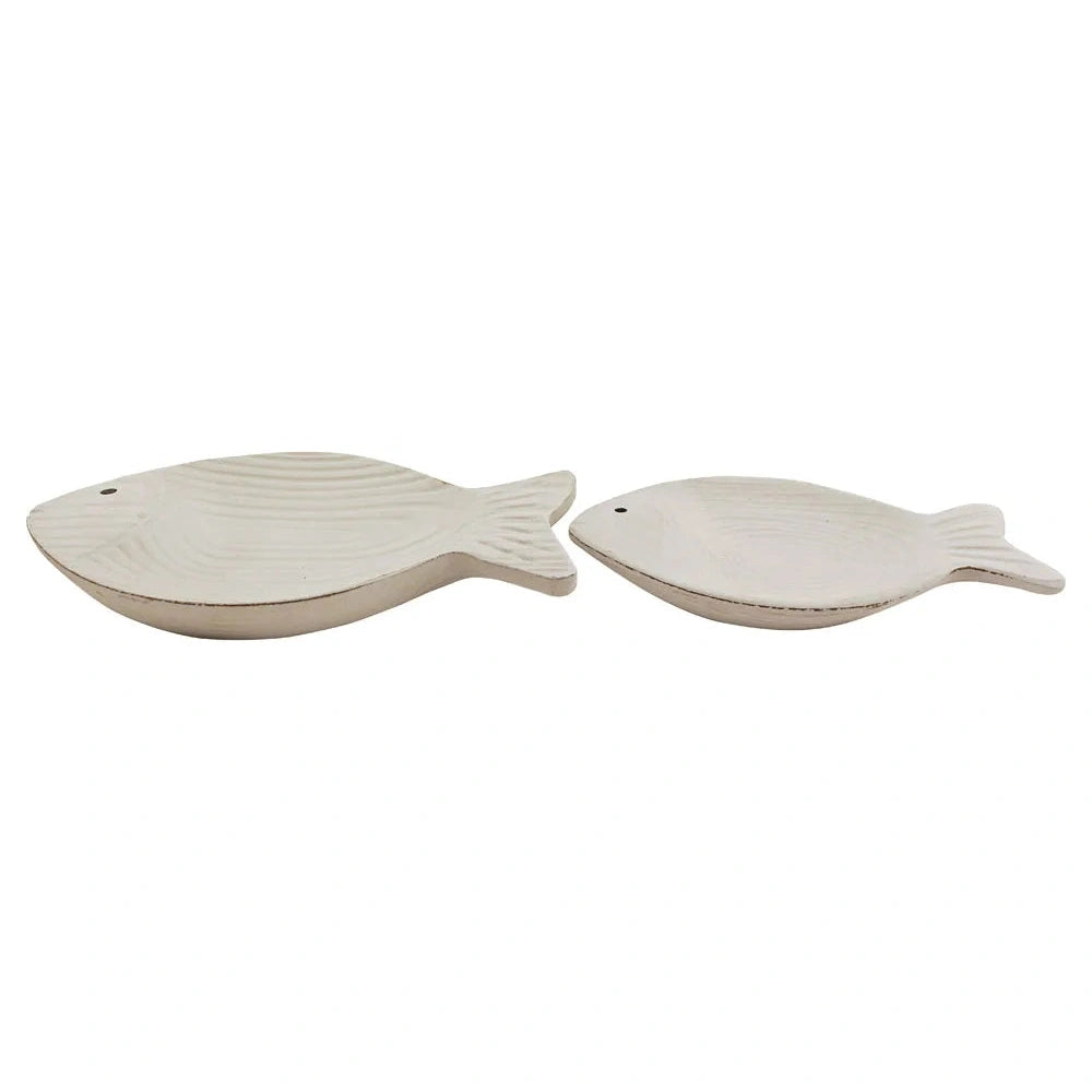 Tálcák - Hal, fa, festett, fehér, 20x12x2/24x15x2,5cm, 2 darabos szett