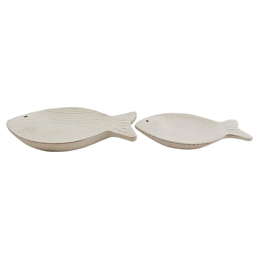 Tálcák - Hal, fa, festett, fehér, 20x12x2/24x15x2,5cm, 2 darabos szett
